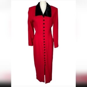Dawn Joy Vintage Ruby Red Button Down Dress Velvet Accents